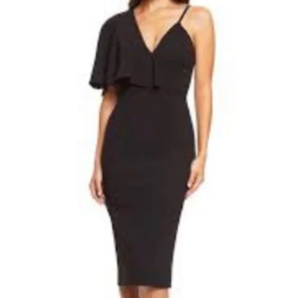 Dress the Population “Beth” One-Shoulder Cape Cocktail Dress